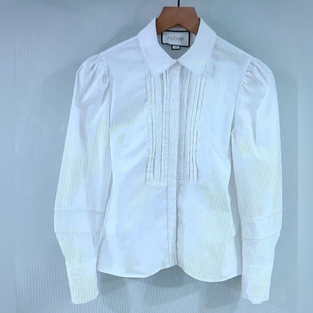 $360 NWT ALEXIS White Haskell Pleated Lace Classic Button Up Top Sz L - Picture 4 of 9